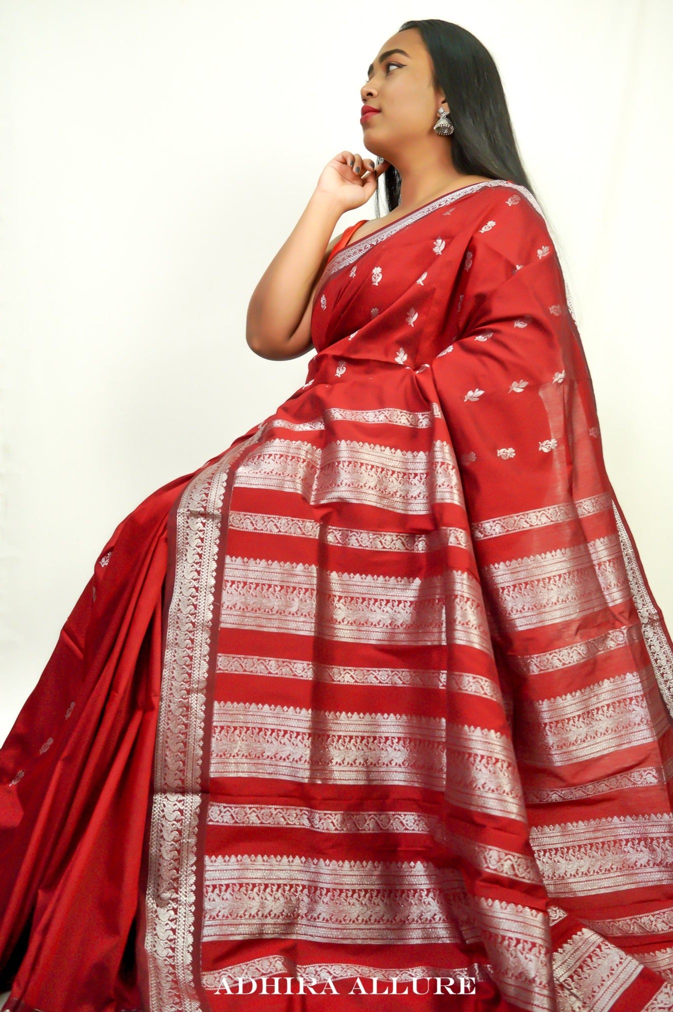 Ravishing Red: Lavanya's Saree & Classic Silver Ensemble | Ravishing Red:  Lavanya's Saree & Classic Silver Ensemble