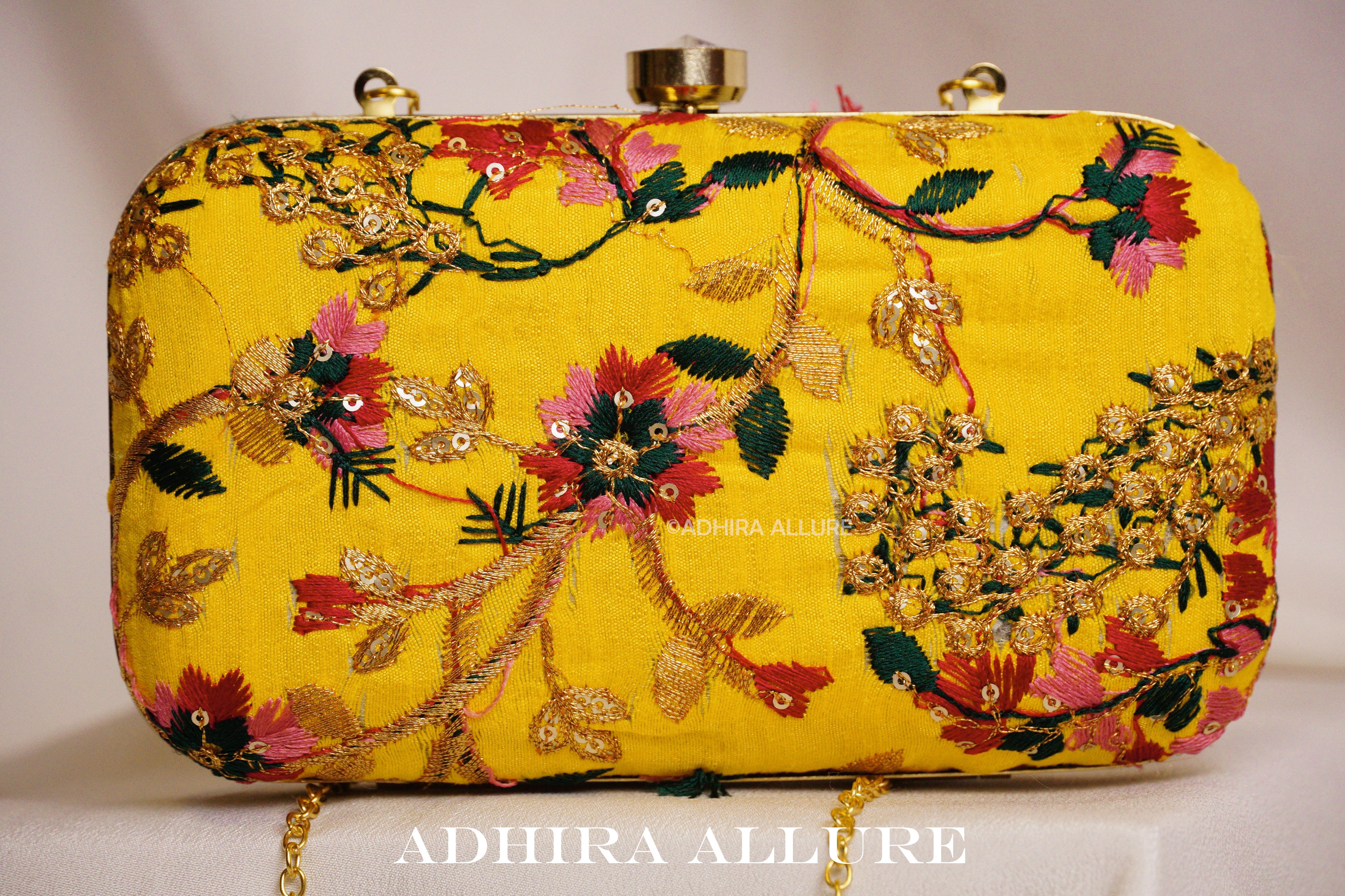 Aditi Wasan Hand-Crafted Yellow Embroidered Bangle Organizer Box
